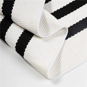 Black and White Striped Outdoor Rug, Cotton, 23.5x34.5 Striped Mat Rug